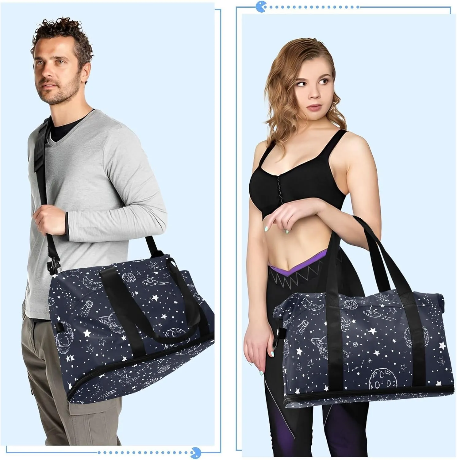 Night Sky Stars Sketch Moon Sports Duffel Bags Expandable Weekend Travel Bag for Women with Trolley Sleeve