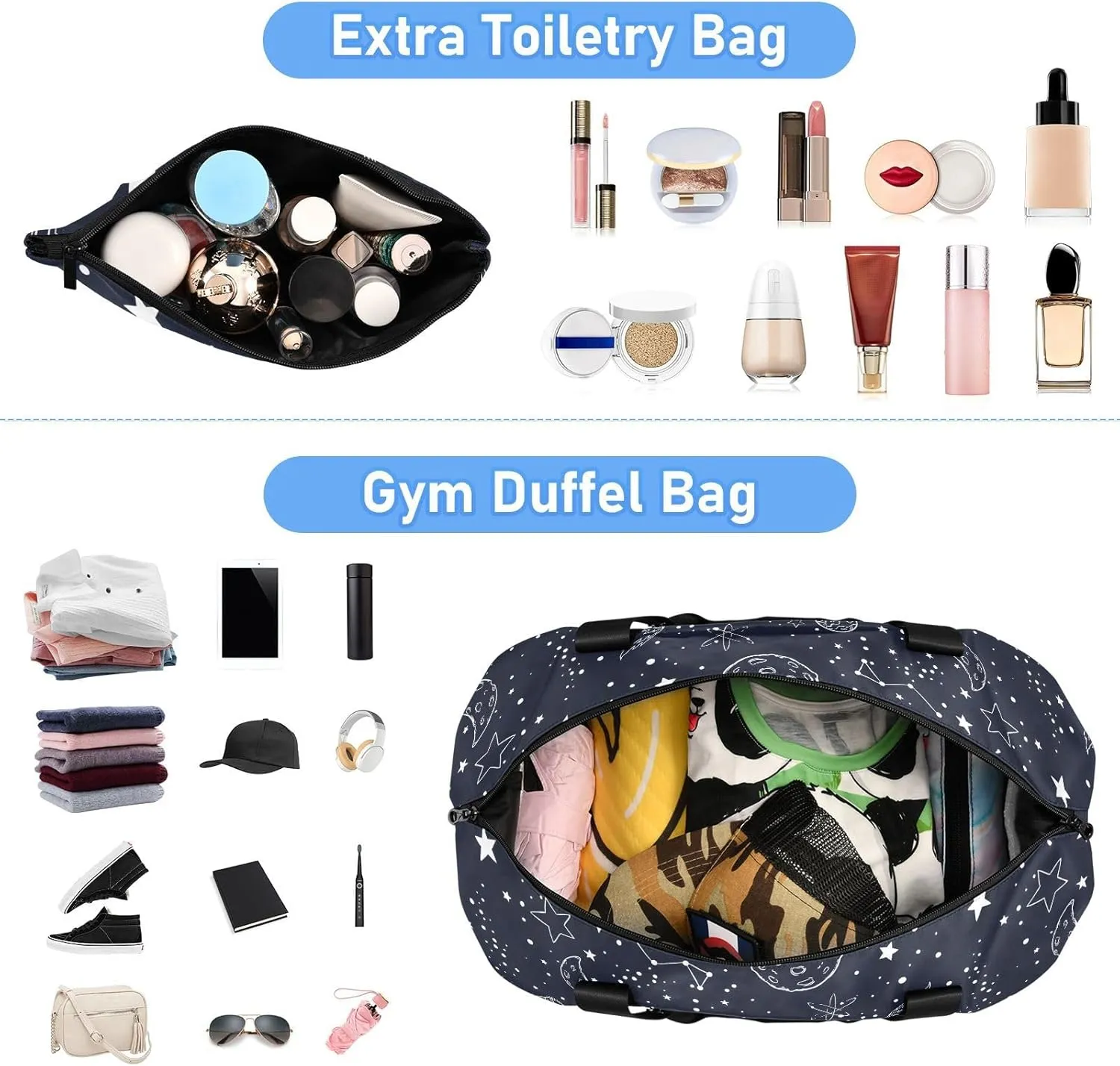 Night Sky Stars Sketch Moon Sports Duffel Bags Expandable Weekend Travel Bag for Women with Trolley Sleeve