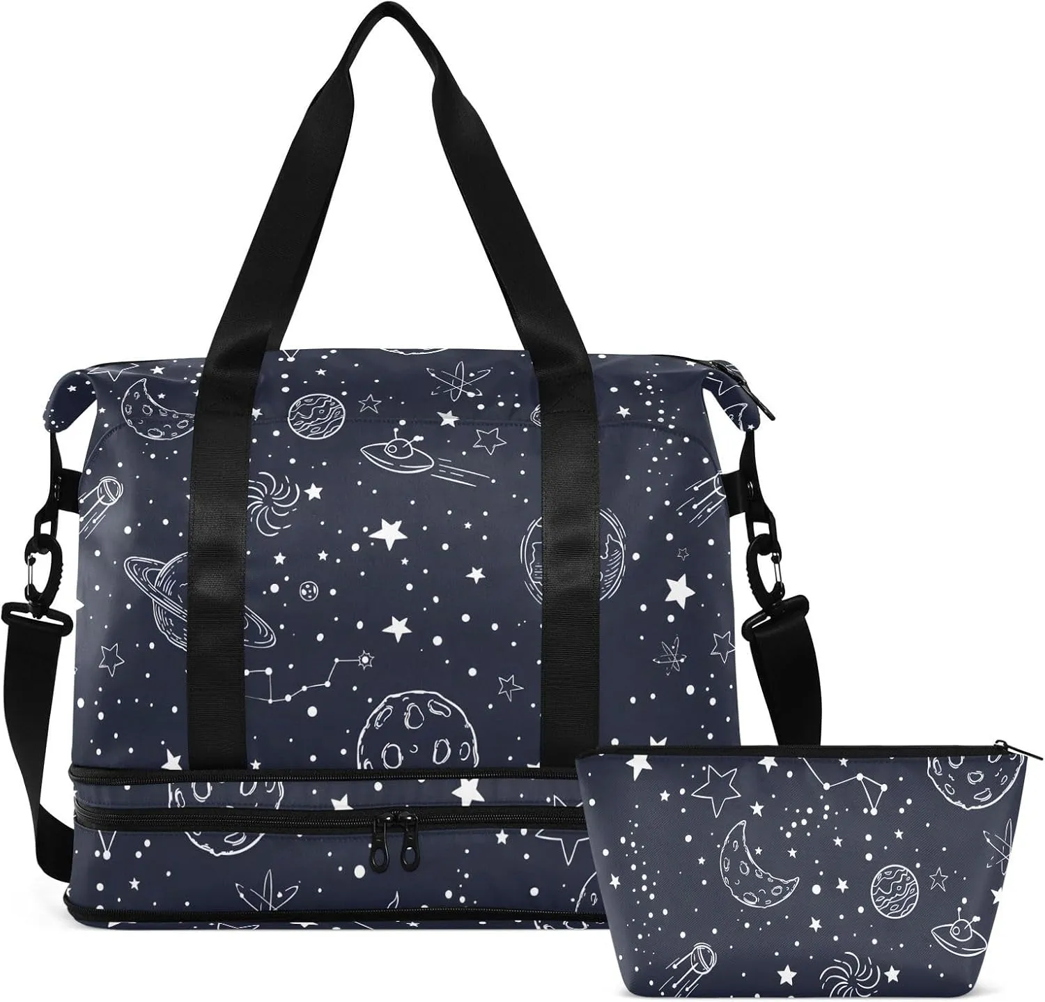 Night Sky Stars Sketch Moon Sports Duffel Bags Expandable Weekend Travel Bag for Women with Trolley Sleeve