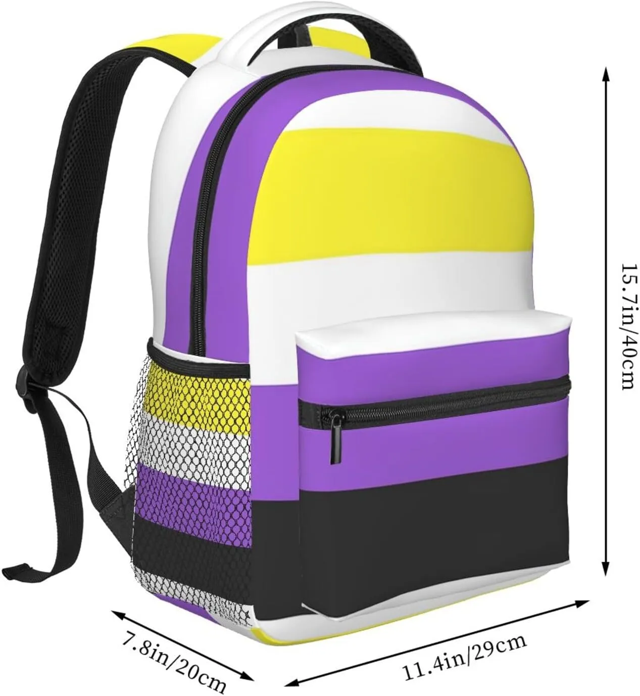 Non-binary Pride Flag Backpack Double Shoulder Bag 15 Inch Laptop Bagpack for Hiking Work Camping Travel