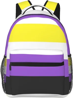 Non-binary Pride Flag Backpack Double Shoulder Bag 15 Inch Laptop Bagpack for Hiking Work Camping Travel
