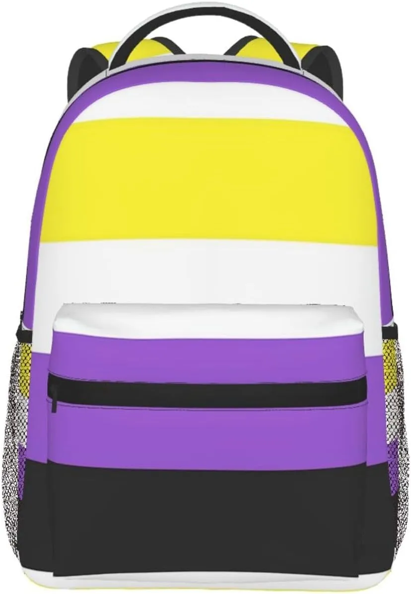 Non-binary Pride Flag Backpack Double Shoulder Bag 15 Inch Laptop Bagpack for Hiking Work Camping Travel