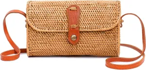Novum Crafts Round Rattan Bag for Women - Handmade Ata Wicker Woven Purse - Circle, Square, Oval Brown Straw Boho Bags