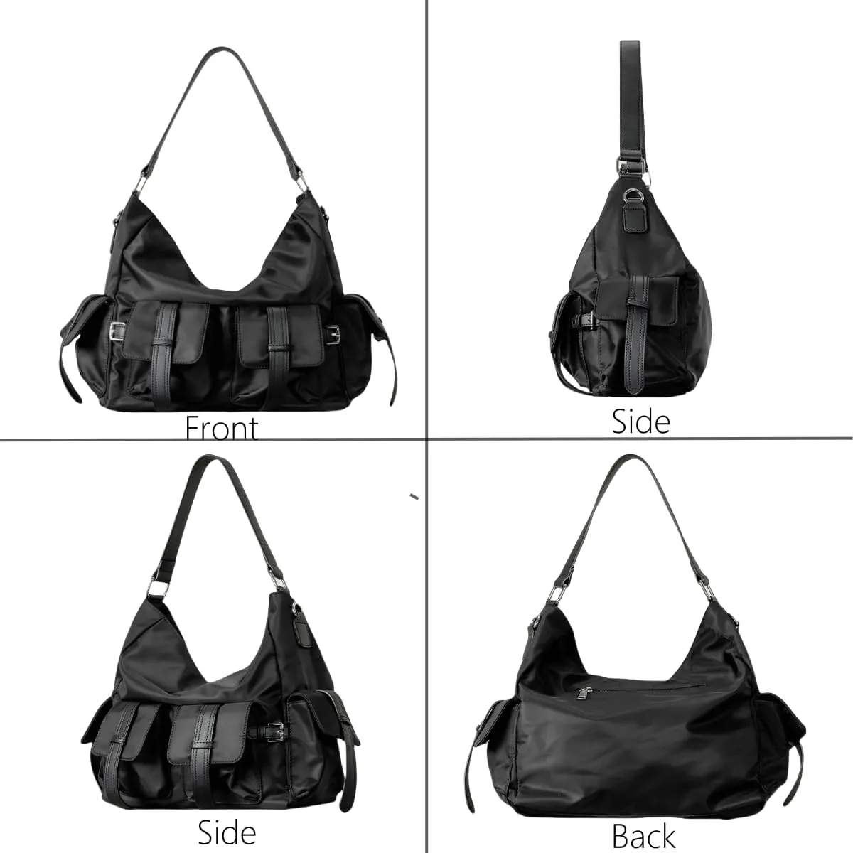 Nylon Tote Bag for Women, Large Capacity Hobo Handbag Soft Waterproof Shoulder Purse Multi Pocket Clutch Bag