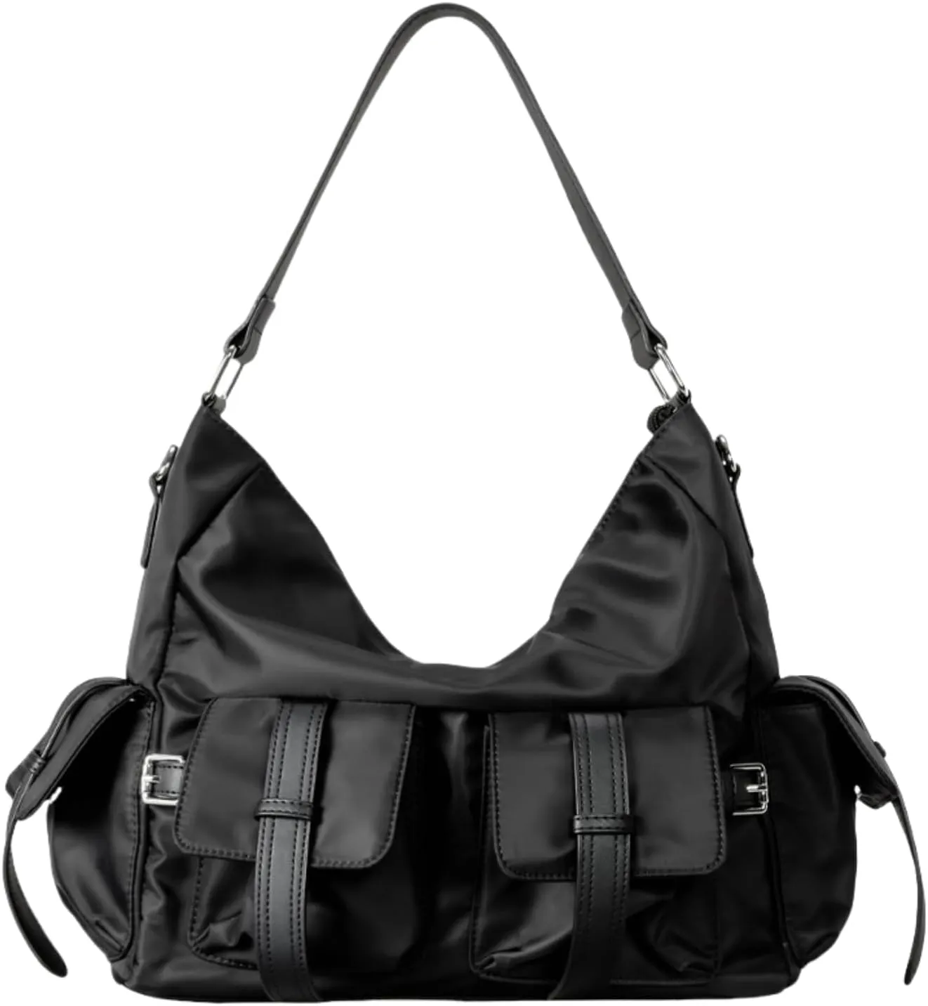 Nylon Tote Bag for Women, Large Capacity Hobo Handbag Soft Waterproof Shoulder Purse Multi Pocket Clutch Bag