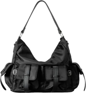 Nylon Tote Bag for Women, Large Capacity Hobo Handbag Soft Waterproof Shoulder Purse Multi Pocket Clutch Bag