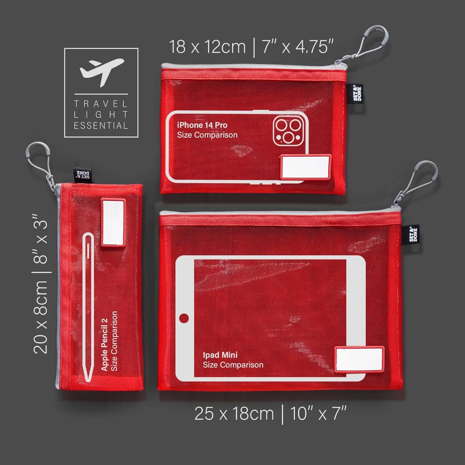 Nylon Zipper Pouch Set with Name Tabs - Mesh Bags for Makeup & Diaper Storage