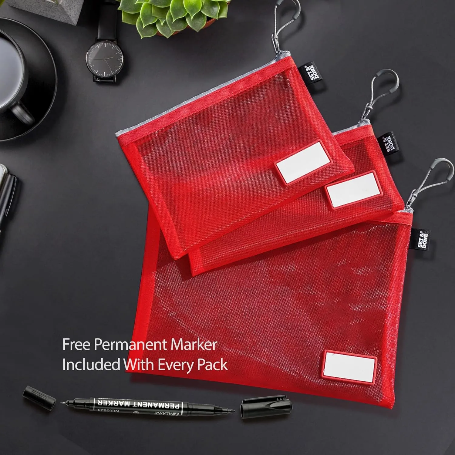 Nylon Zipper Pouch Set with Name Tabs - Mesh Bags for Makeup & Diaper Storage