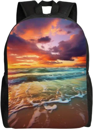 Ocean Rainbow Beach Sunset or Sunrise Travel Backpack for Women Men Large Laptop Bag 16.1Inch College Bag Casual Daypack