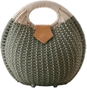 OEIPSMK® Lady's Stylish Shell Shape Straw Tote Handbag Rattan Beach Bag (Beige)