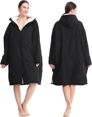 Oksun Waterproof Swim Parka, Windproof Surf Poncho Warm Coat, Recycled Fabric Water Resistent Oversized Sherpa Lining Jacket