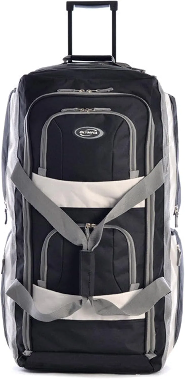 Olympia U.S.A. 33 inch Jumbo Size 8 Pockets Wheeled Rolling Duffel Bag Water Resistant Luggage Lightweight Travel Suitcase with Retractable Handle