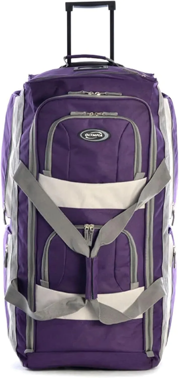 Olympia U.S.A. 33 inch Jumbo Size 8 Pockets Wheeled Rolling Duffel Bag Water Resistant Luggage Lightweight Travel Suitcase with Retractable Handle