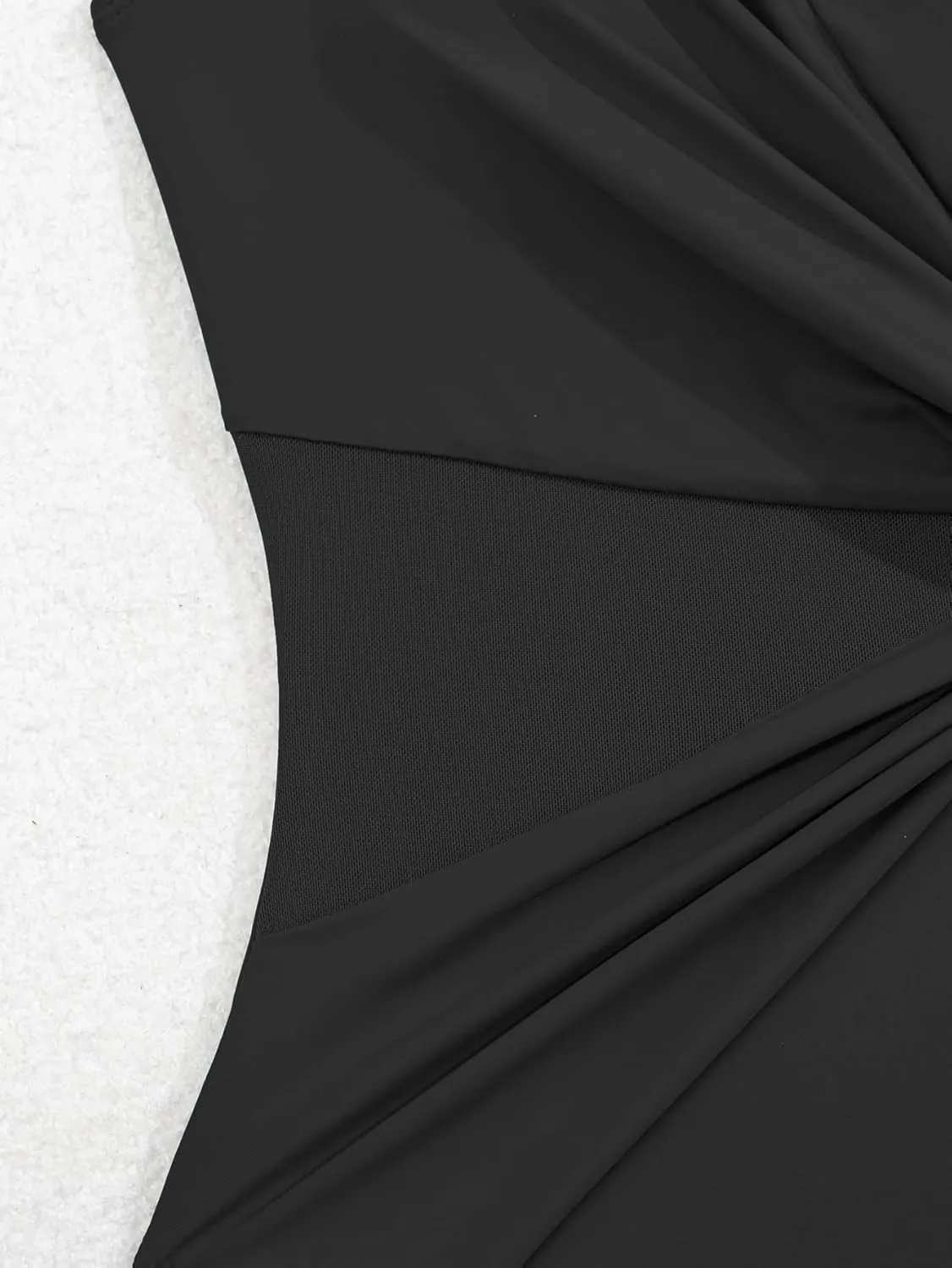 One Shoulder One Piece Swimsuit for Women Mesh Tummy Control Bathing Suit Twist Swimwear