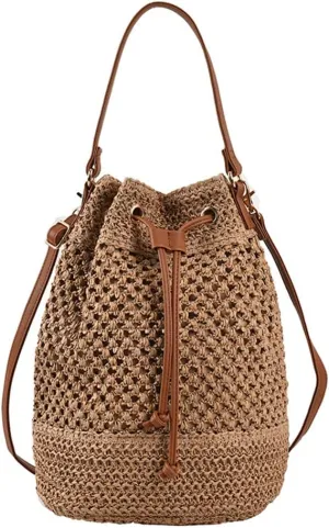 Orgone Summer Beach Woven Tote Bag, Straw Rattan Raffia Bucket Bag, Handmade Basket Handbag