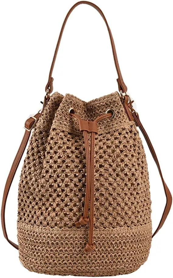 Orgone Summer Beach Woven Tote Bag, Straw Rattan Raffia Bucket Bag, Handmade Basket Handbag