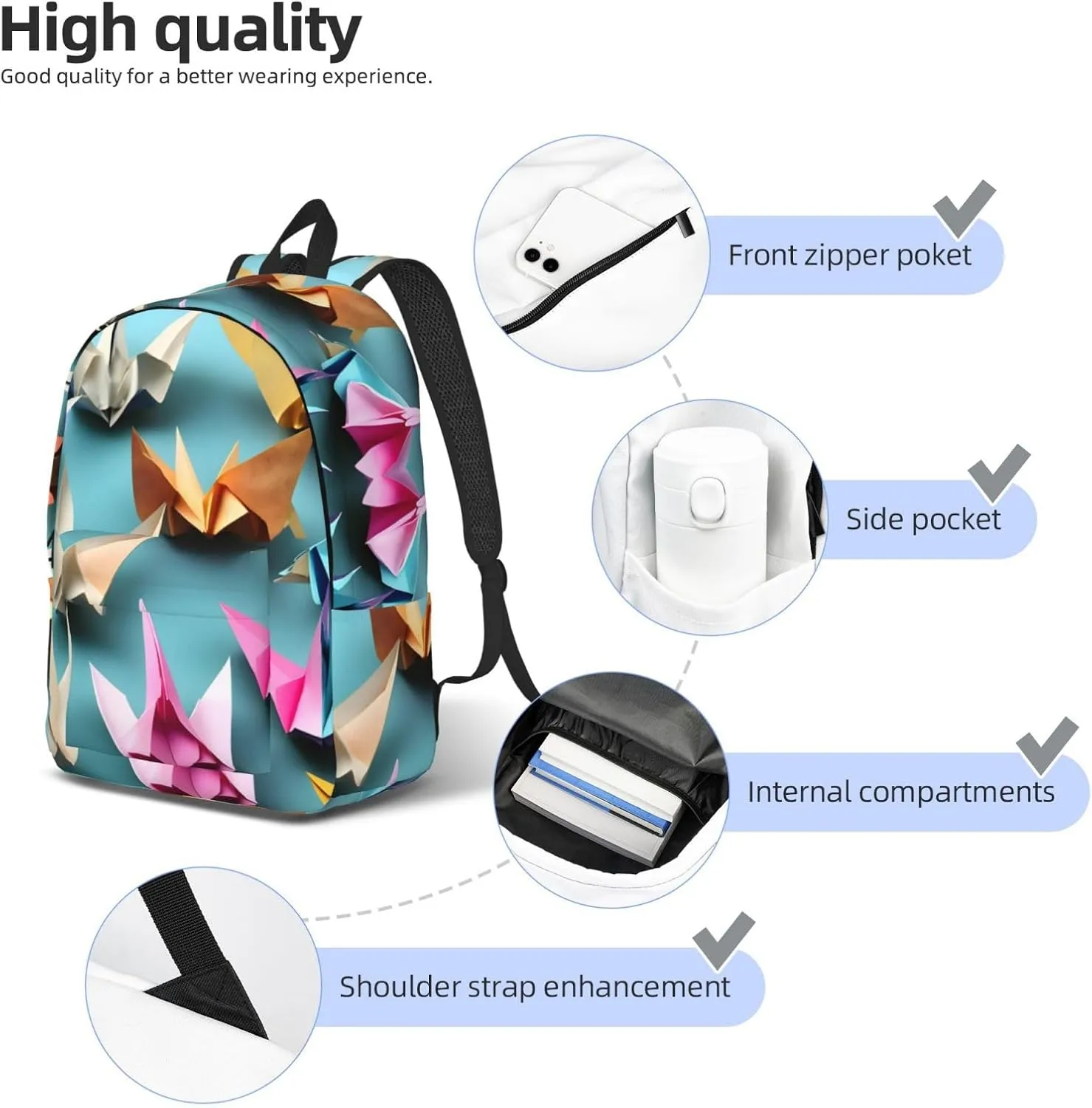 origami paper crane print Backpack Travel Backpacks for Women Men College Backpack Computer Bag for Travel
