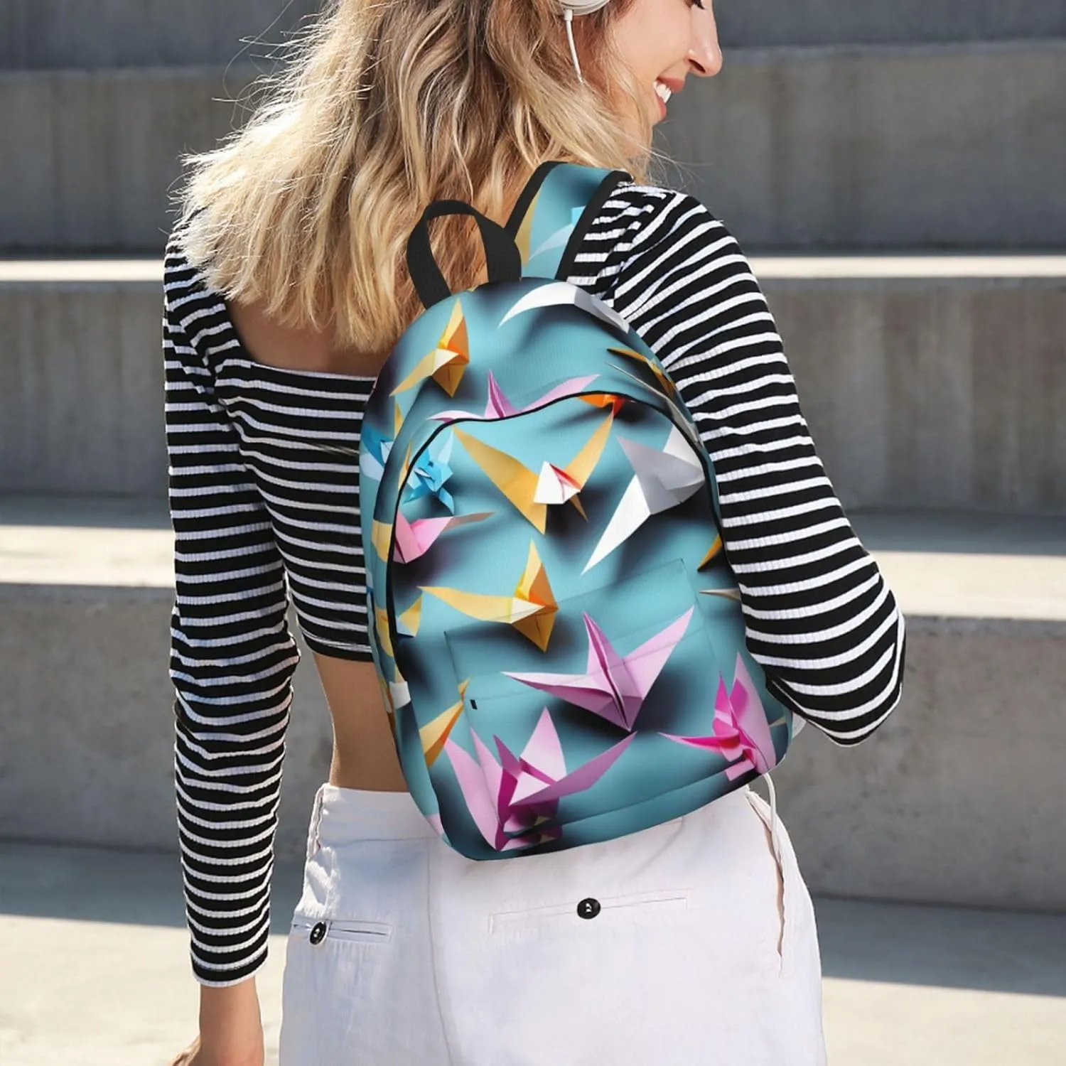 Origami Paper Cranes print Hiking Backpack Casual Daypack Outdoor Travel Backpacks Bookbag for Men Women Adult