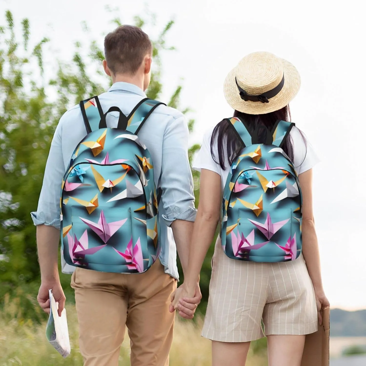 Origami Paper Cranes print Hiking Backpack Casual Daypack Outdoor Travel Backpacks Bookbag for Men Women Adult