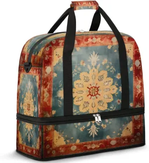 Ornamental Carpet Design Travel Duffel Bag, Travel Essentials, Gym Bag for Women, Weekender Overnight Bag With Shoes Compartment, Carry On Bags for Airplanes