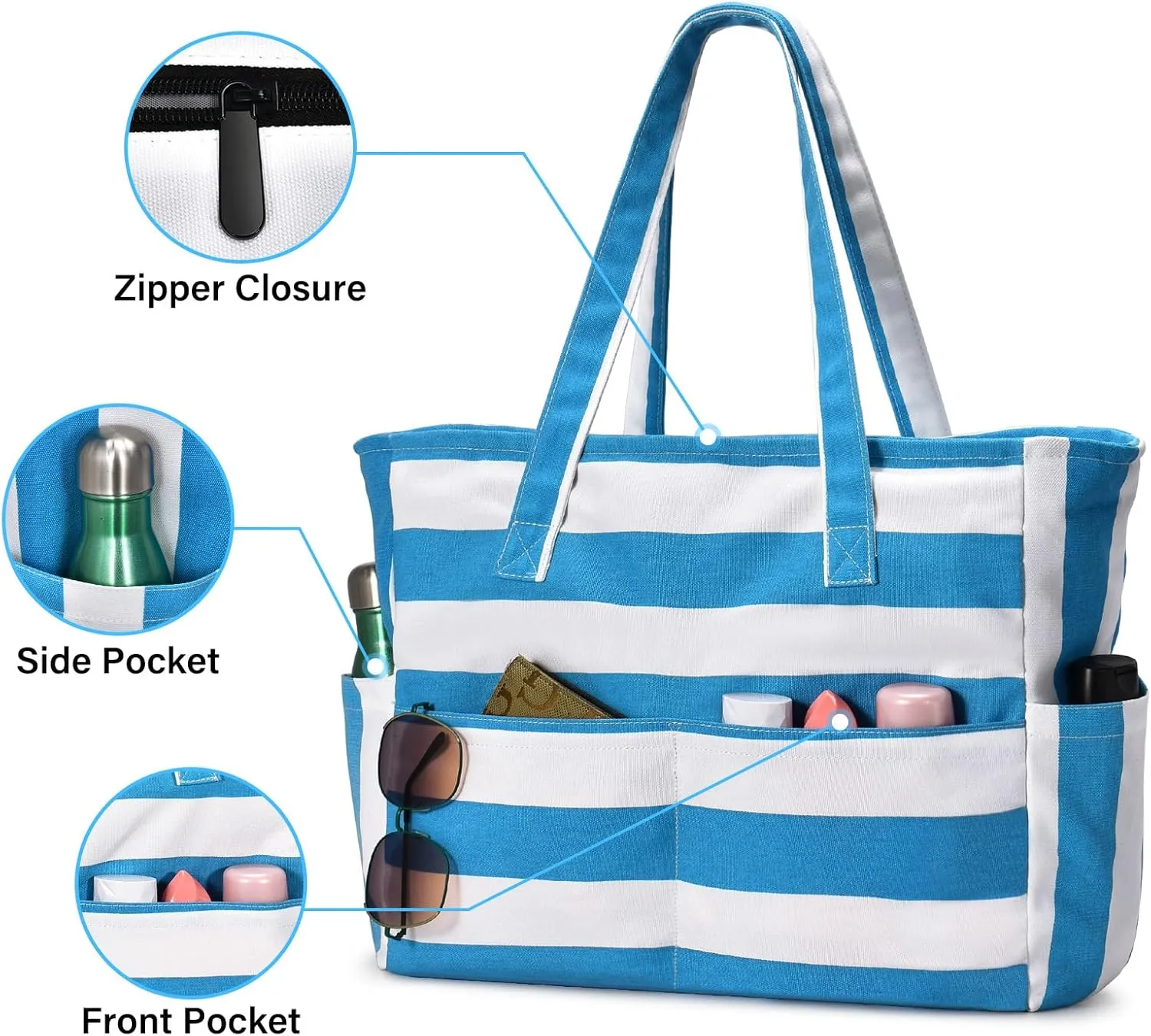 oscaurt Beach Bags for Women Large Waterproof Sandproof Beach Tote Swim Pool Bag with Zipper for Travel Vacation Essentials