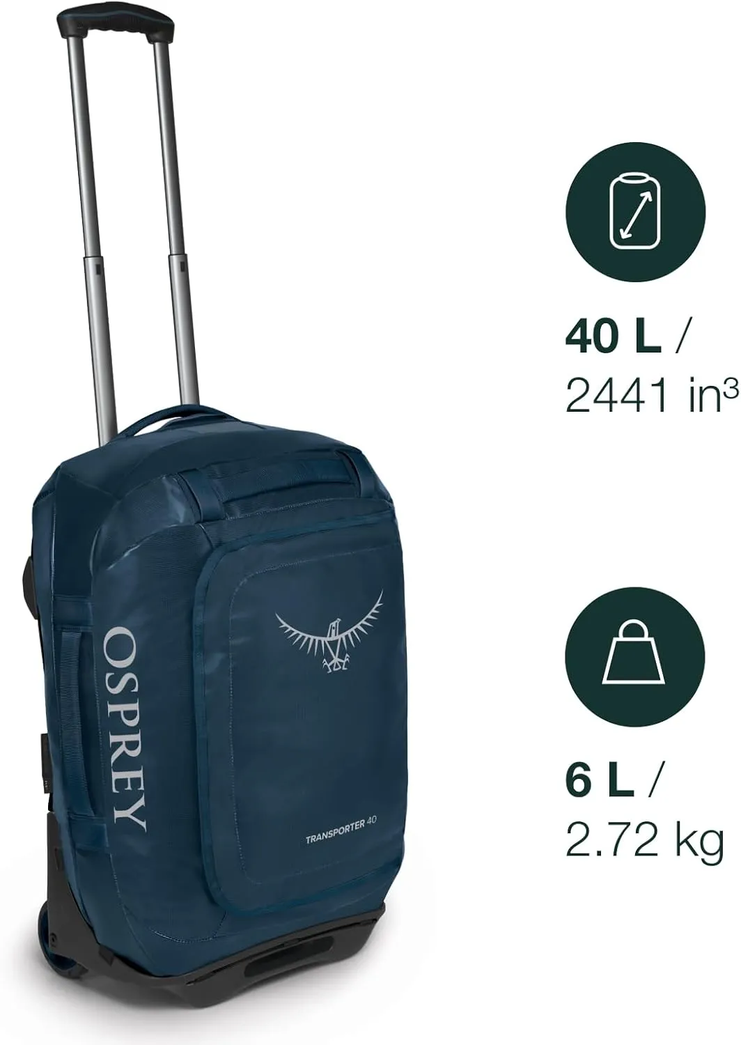 Osprey Transporter 40L Wheeled Travel Duffel Bag, Venturi Blue
