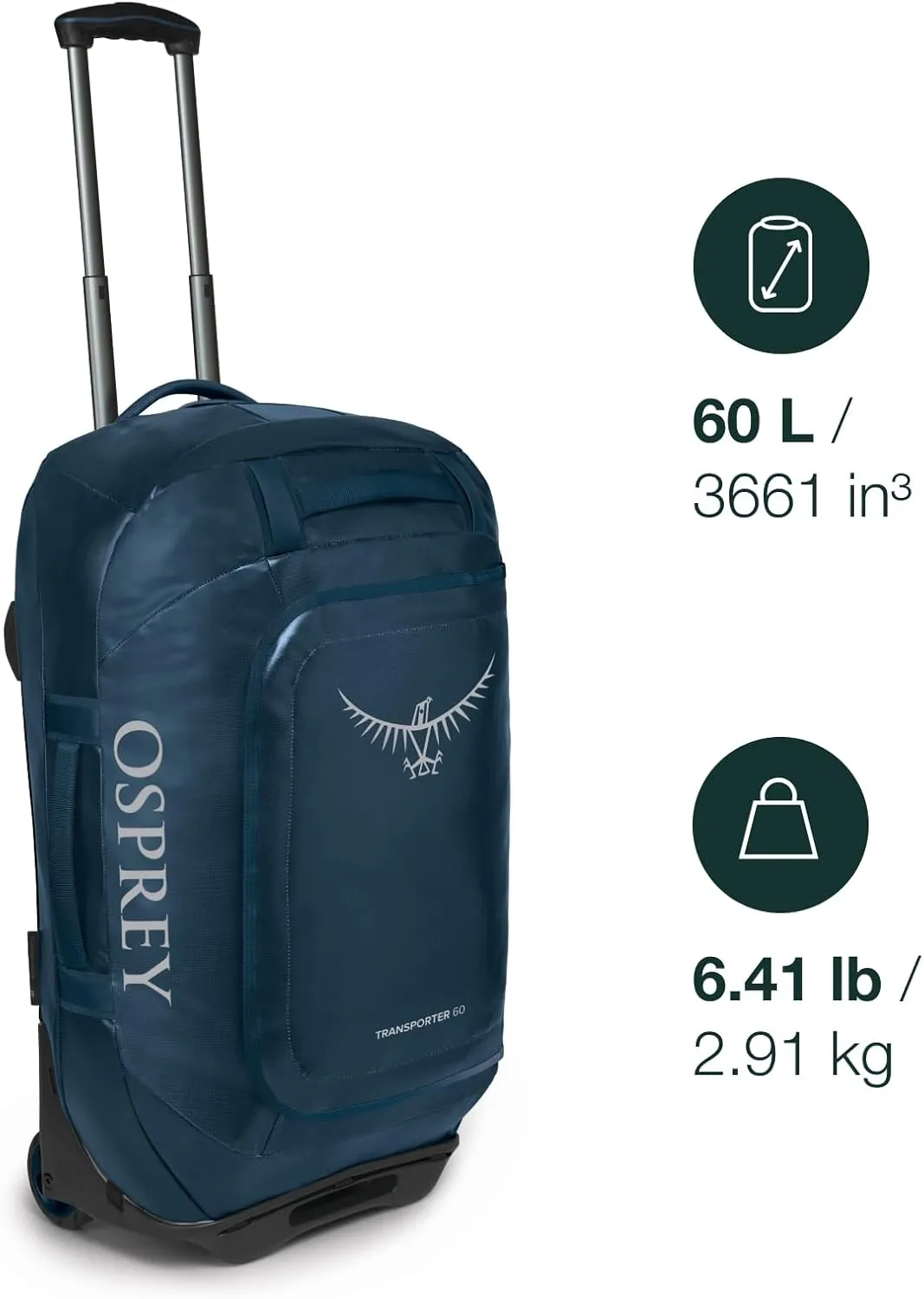 Osprey Transporter 60L Wheeled Travel Duffel Bag, Black