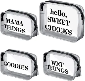 Oudain 4 Packs Diaper Bag Organizer Pouches Set Clear PVC Travel Diaper Bag Waterproof Zippered Makeup Bag Dry Wet Bag (Black)