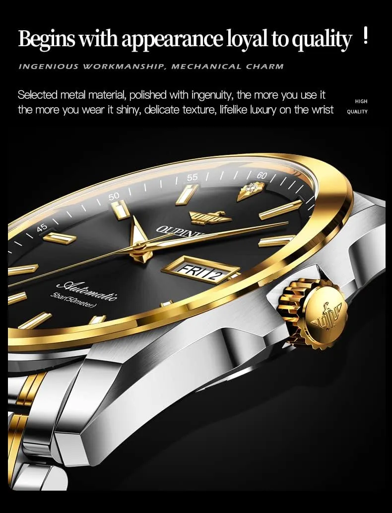 OUPINKE Mens Automatic Watches Real Diamond Self Winding Mechanical Gold Luxury Dress Mens Wrist Watch Waterproof