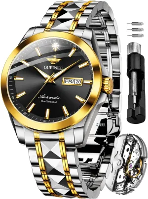 OUPINKE Mens Automatic Watches Real Diamond Self Winding Mechanical Gold Luxury Dress Mens Wrist Watch Waterproof
