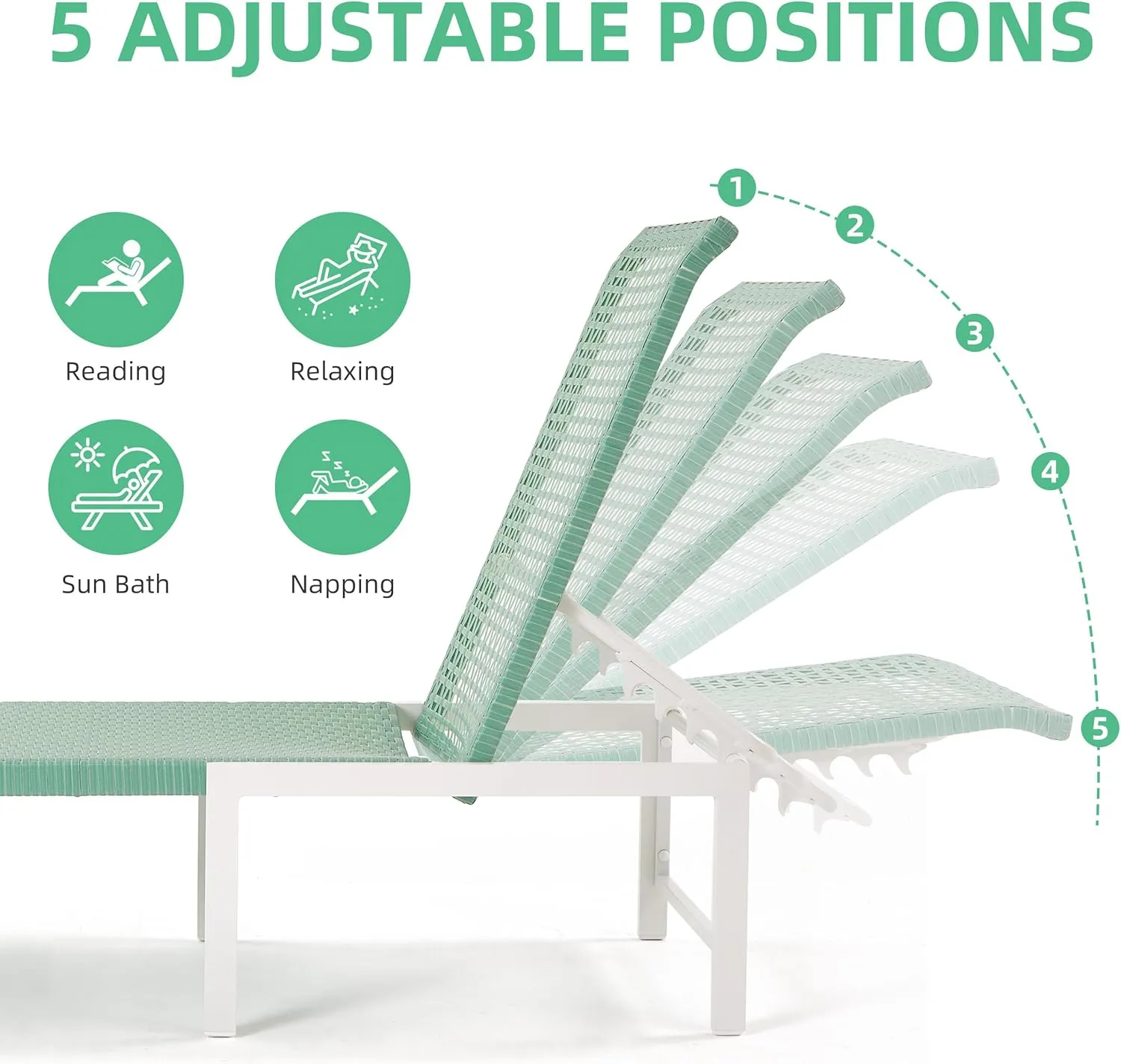 Outdoor Chaise Lounge Chair Set of 2, Rattan Aluminum All Weather Pool Chairs, for Patio, Beach, Poolside, Deck, Green