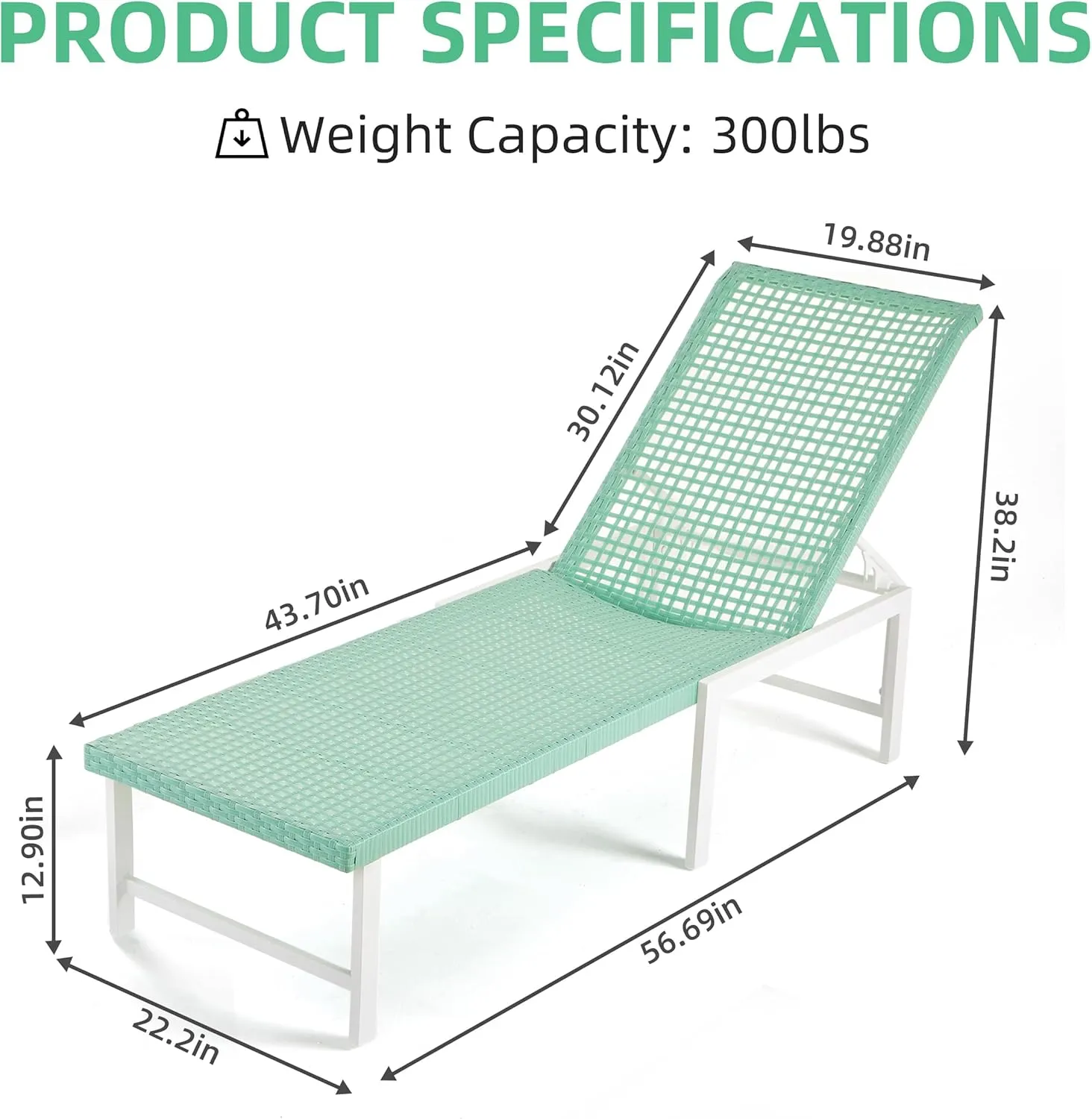 Outdoor Chaise Lounge Chair Set of 2, Rattan Aluminum All Weather Pool Chairs, for Patio, Beach, Poolside, Deck, Green