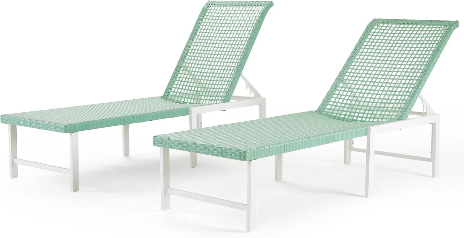 Outdoor Chaise Lounge Chair Set of 2, Rattan Aluminum All Weather Pool Chairs, for Patio, Beach, Poolside, Deck, Green