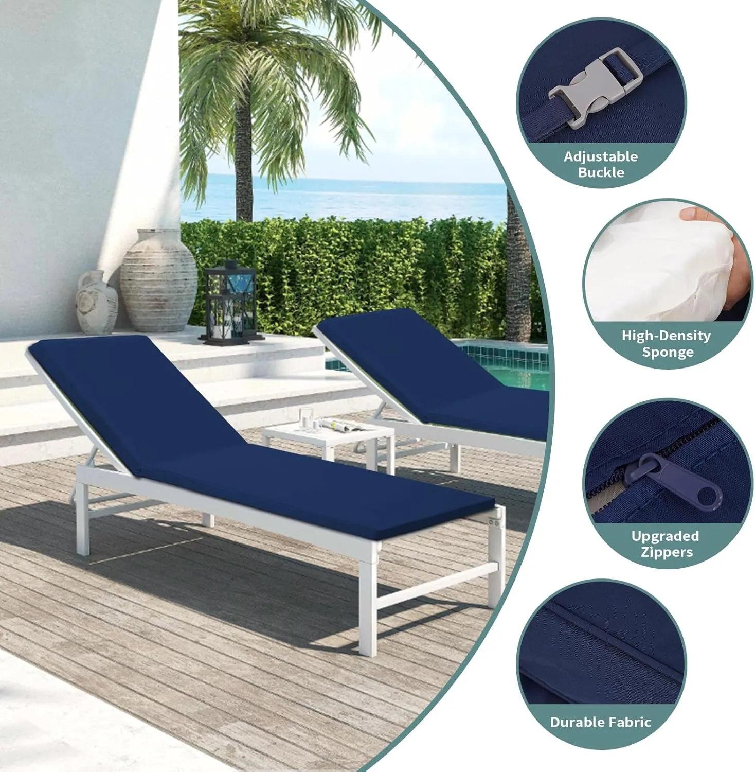 Outdoor Chaise Lounge Cushions for Patio, 71"x22"x3" Lounge Chair Cushions, Waterproof Replacement Seat Cushions for Outdoor Furniture (Blue, 1 Pcs)