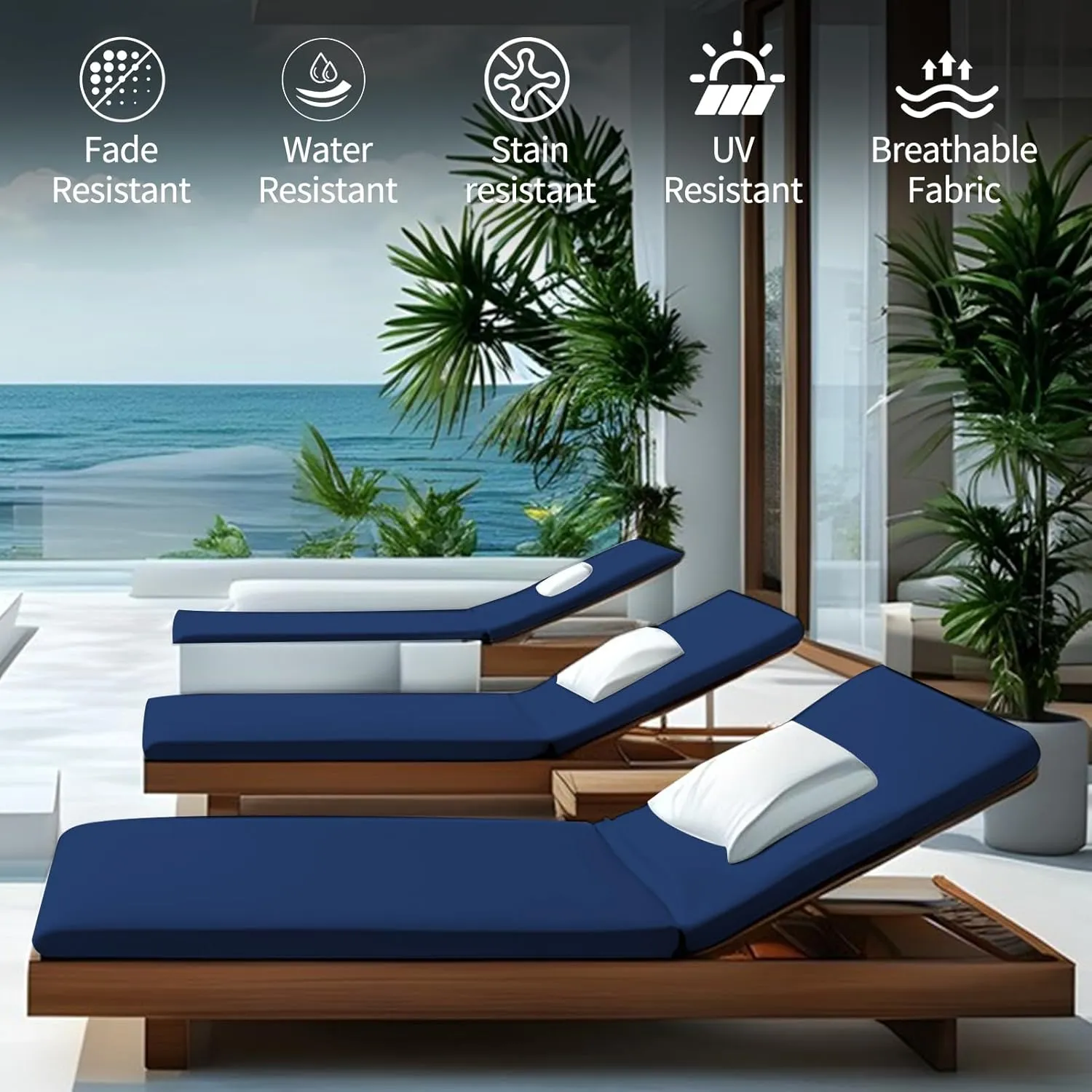 Outdoor Chaise Lounge Cushions for Patio, 71"x22"x3" Lounge Chair Cushions, Waterproof Replacement Seat Cushions for Outdoor Furniture (Blue, 1 Pcs)