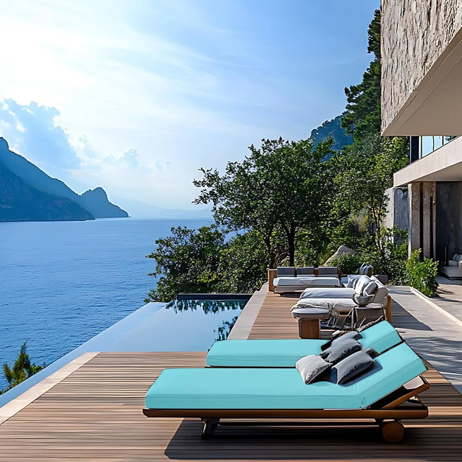 Outdoor Chaise Lounge Cushions for Patio, 71"x22"x3" Lounge Chair Waterproof Replacement Seat Cushions for Outdoor Furniture (Teal, 1 Pcs)