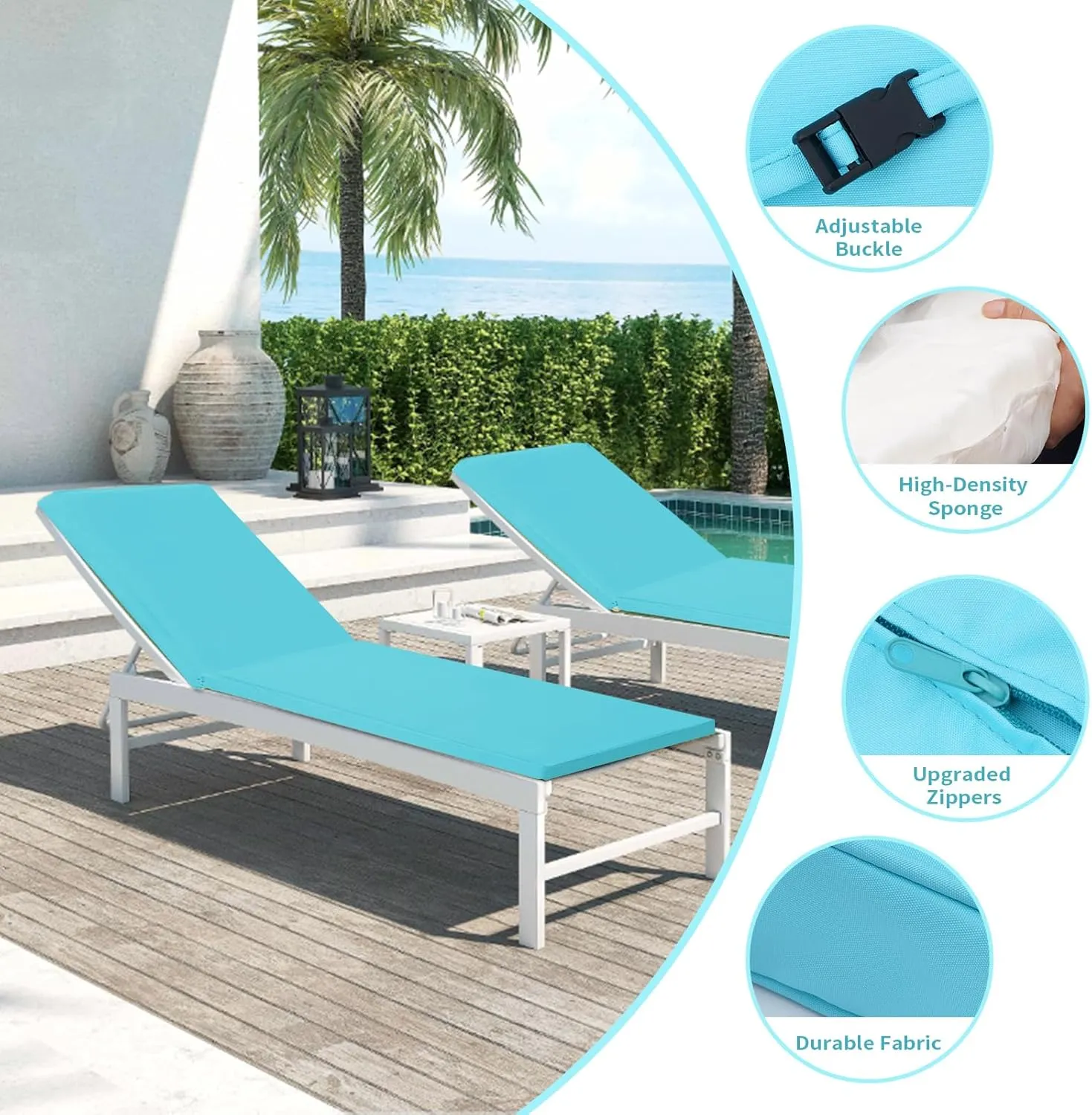 Outdoor Chaise Lounge Cushions for Patio, 71"x22"x3" Lounge Chair Waterproof Replacement Seat Cushions for Outdoor Furniture (Teal, 1 Pcs)