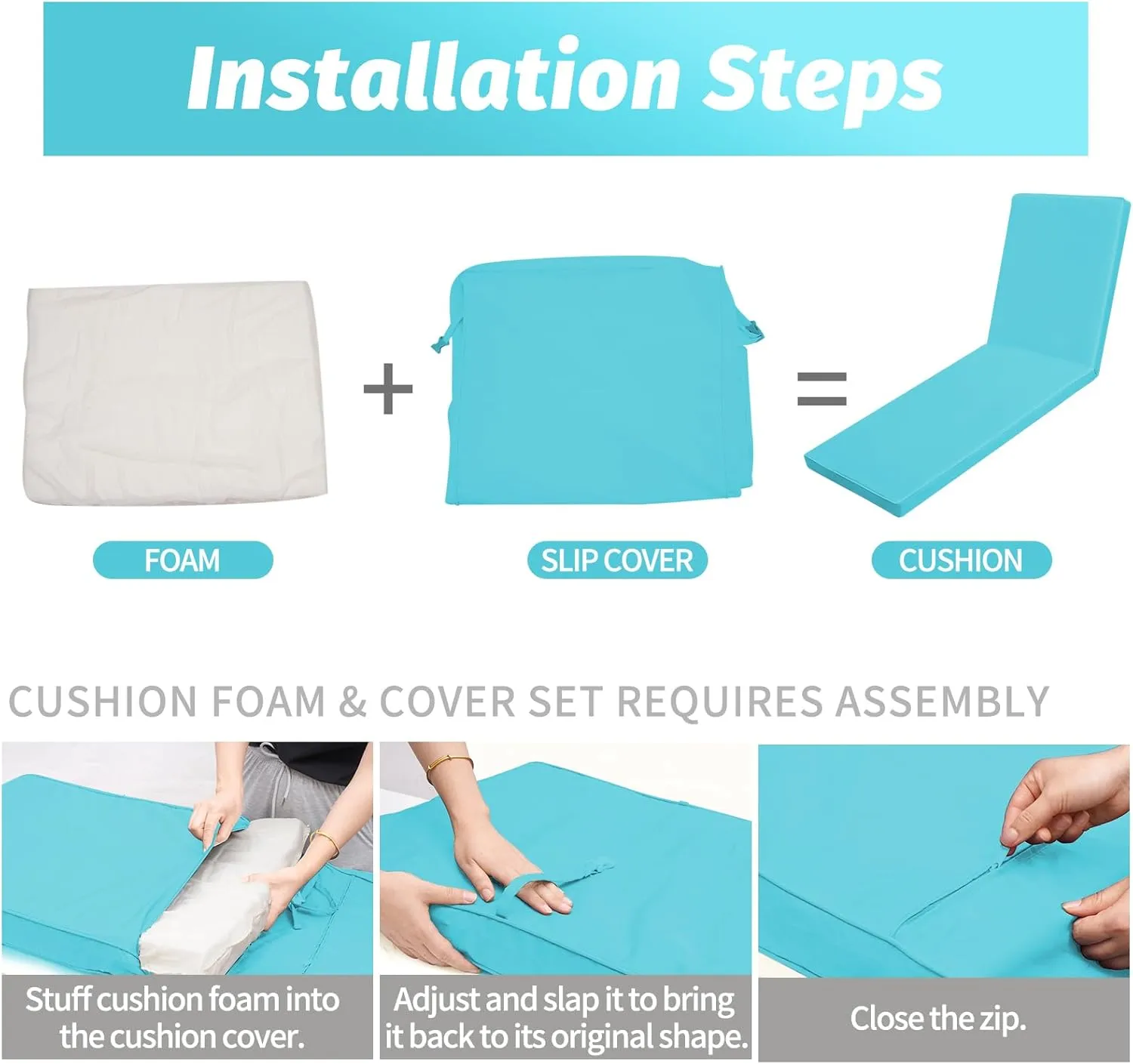 Outdoor Chaise Lounge Cushions for Patio, 71"x22"x3" Lounge Chair Waterproof Replacement Seat Cushions for Outdoor Furniture (Teal, 1 Pcs)
