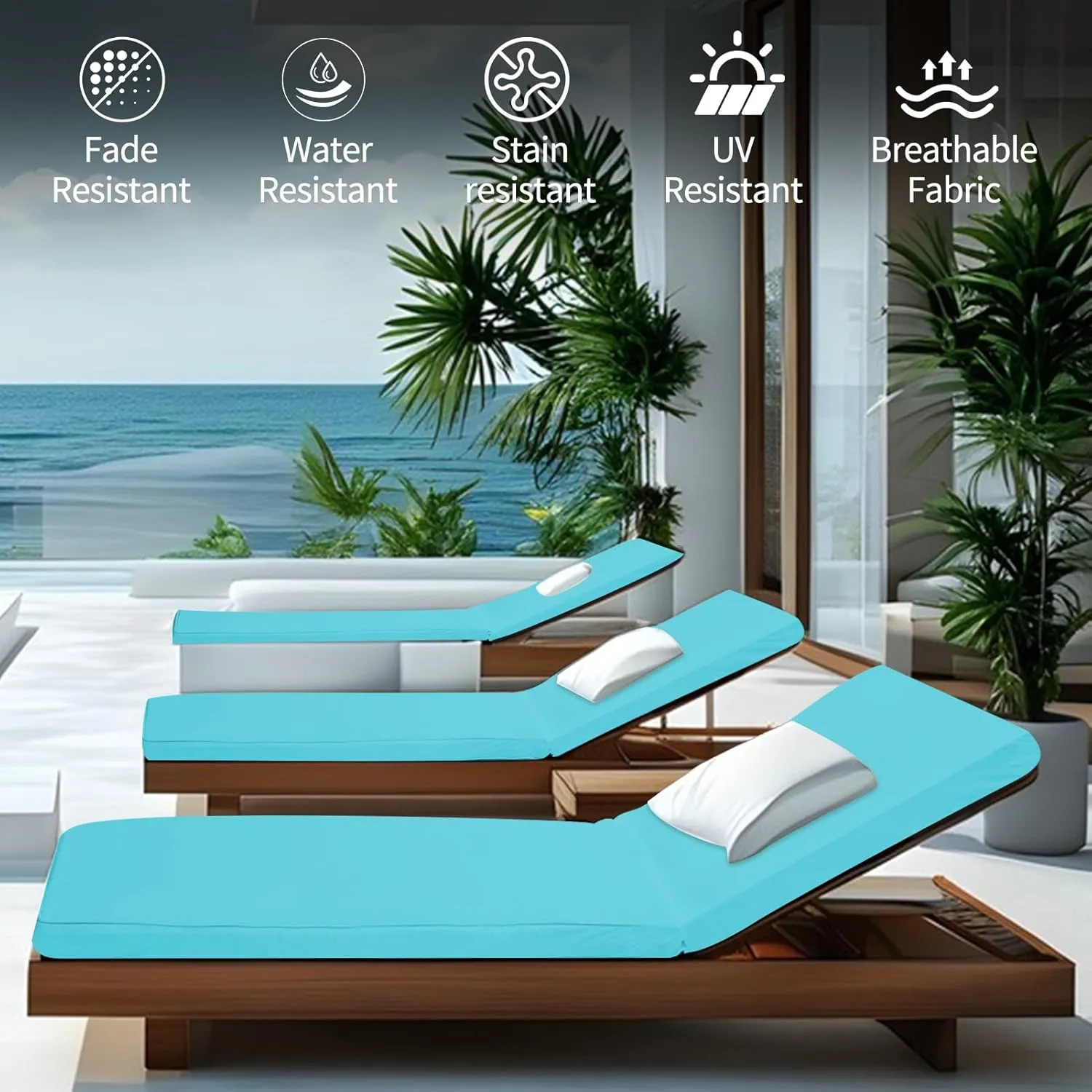 Outdoor Chaise Lounge Cushions for Patio, 71"x22"x3" Lounge Chair Waterproof Replacement Seat Cushions for Outdoor Furniture (Teal, 1 Pcs)