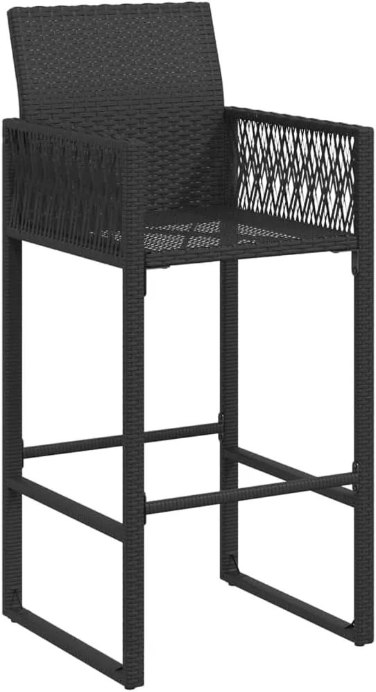 Outdoor Dining Chairs Beach Chair Camping Chairs Kitchen Chairs - Patio Bar Stools 2 pcs Black Poly Rattan for Terrace Garden Outside Campsites