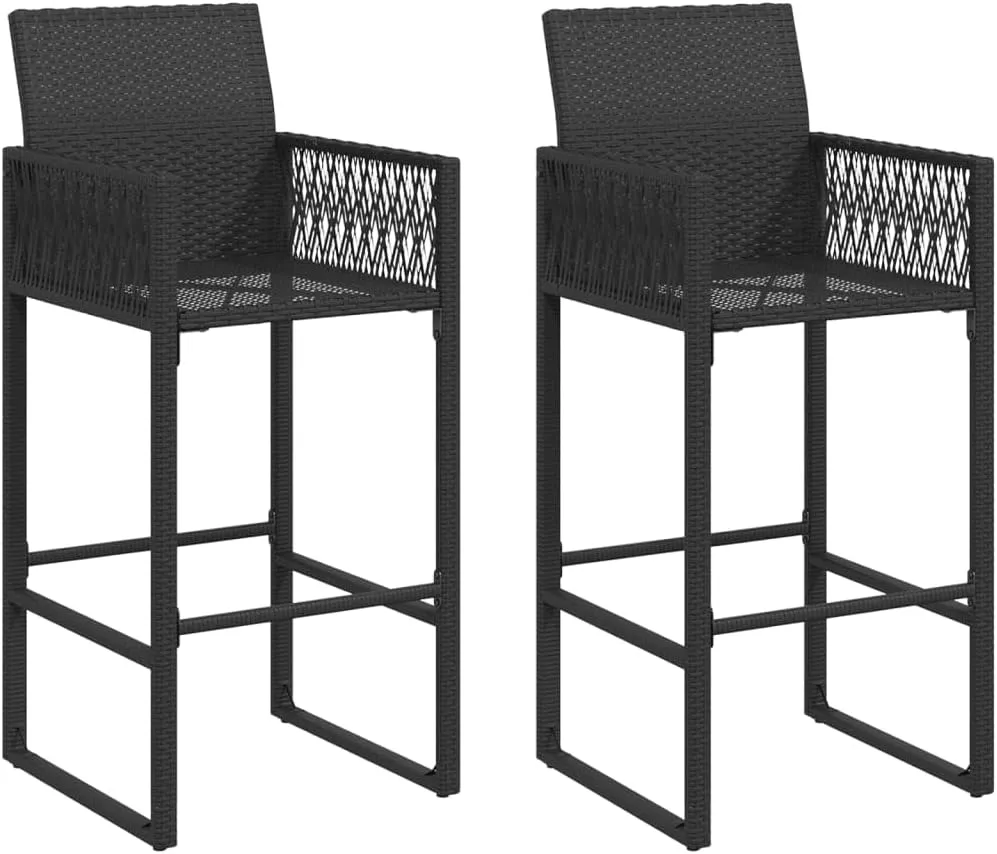 Outdoor Dining Chairs Beach Chair Camping Chairs Kitchen Chairs - Patio Bar Stools 2 pcs Black Poly Rattan for Terrace Garden Outside Campsites