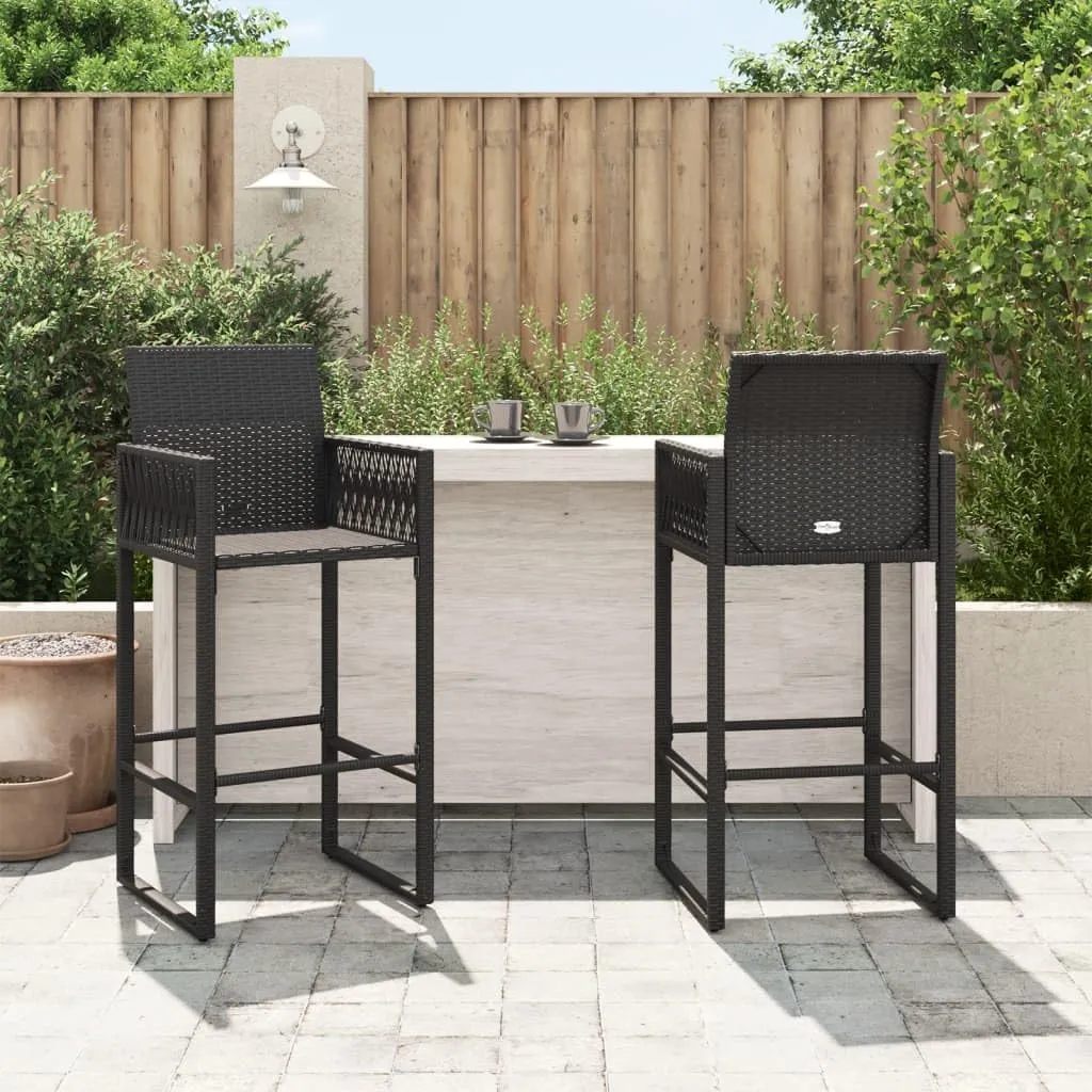 Outdoor Dining Chairs Beach Chair Camping Chairs Kitchen Chairs - Patio Bar Stools 2 pcs Black Poly Rattan for Terrace Garden Outside Campsites