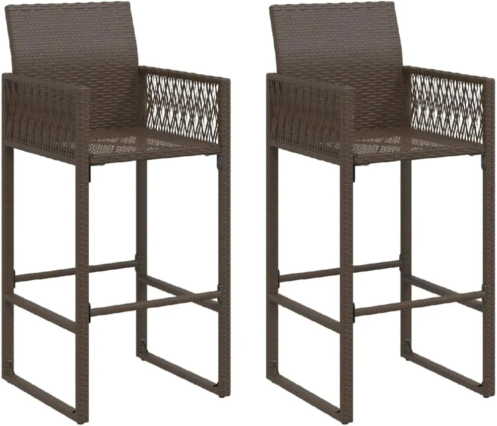 Outdoor Dining Chairs Beach Chair Camping Chairs Kitchen Chairs - Patio Bar Stools 2 pcs Brown Poly Rattan for Terrace Garden Outside Campsites