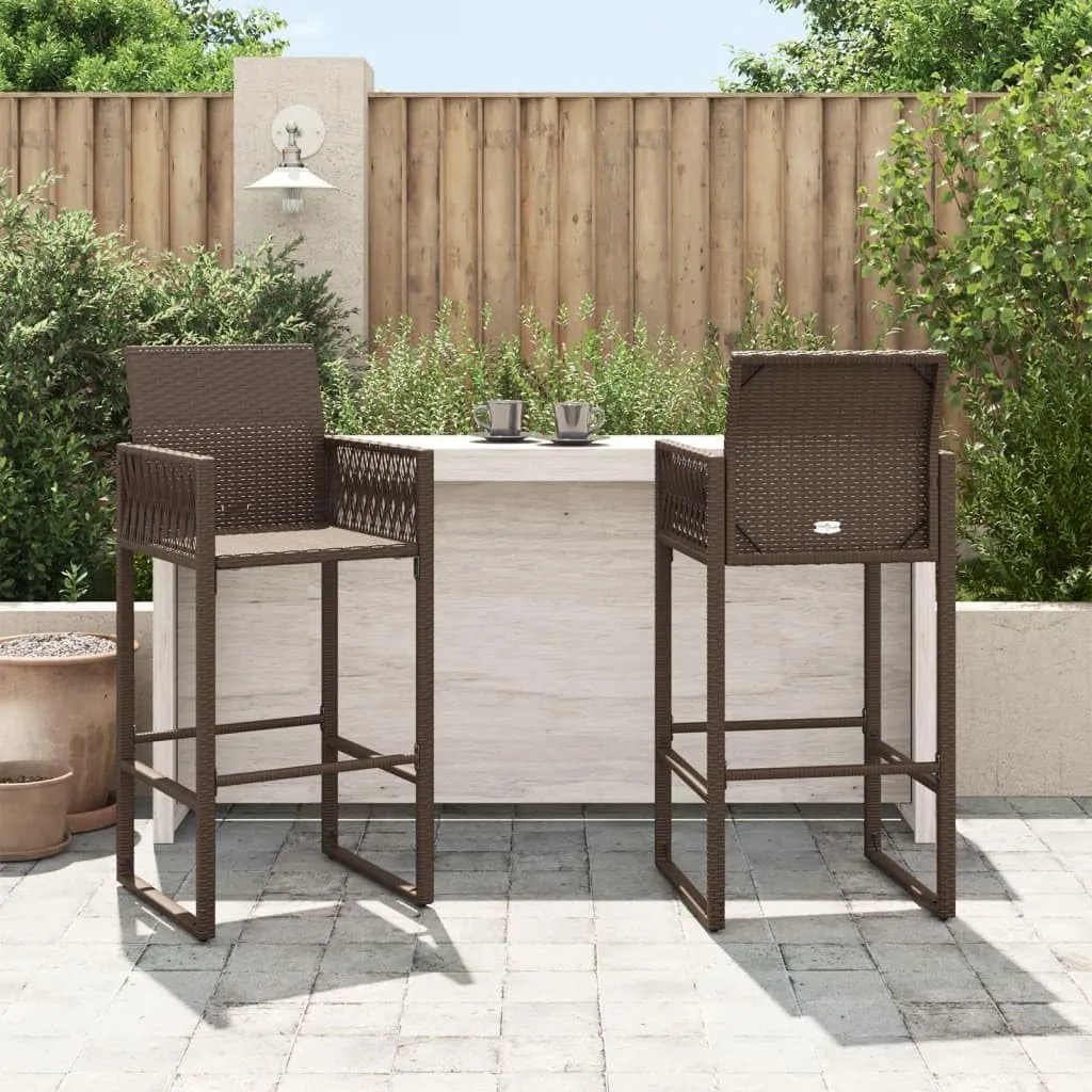 Outdoor Dining Chairs Beach Chair Camping Chairs Kitchen Chairs - Patio Bar Stools 2 pcs Brown Poly Rattan for Terrace Garden Outside Campsites
