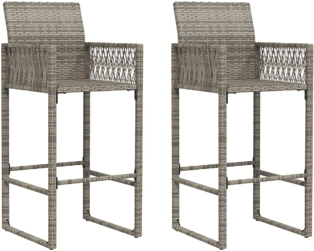 Outdoor Dining Chairs Beach Chair Camping Chairs Kitchen Chairs - Patio Bar Stools 2 pcs Gray Poly Rattan for Terrace Garden Outside Campsites