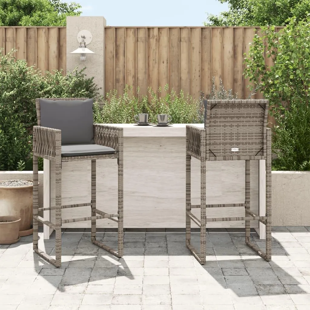 Outdoor Dining Chairs Beach Chair Camping Chairs Kitchen Chairs - Patio Bar Stools 2 pcs Gray Poly Rattan for Terrace Garden Outside Campsites
