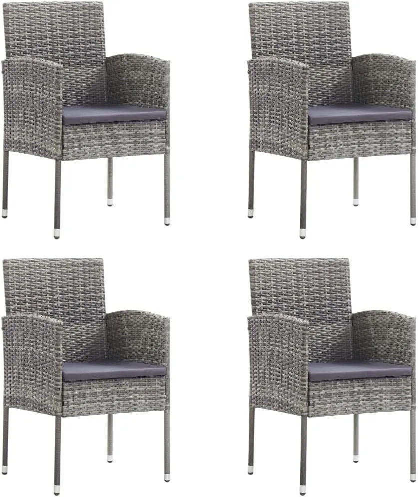 Outdoor Dining Chairs Beach Chair Camping Chairs Kitchen Chairs - Patio Chairs with Dark Gray Cushions 4 pcs Gray Poly Rattan for Beaches Park Garden Outside