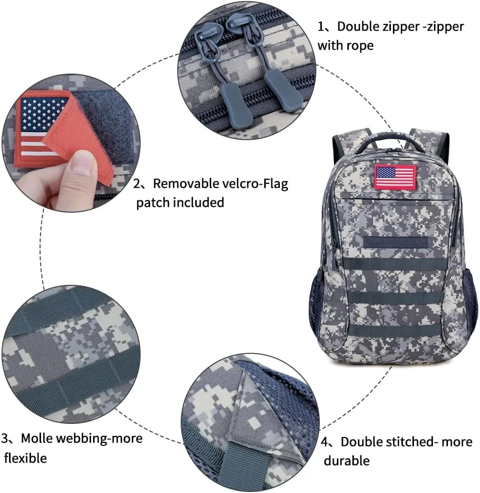 outdoor plus Camo Backpack,Military Boys Backpacks for School,Army Bookbag with USB Charging Port,30l/40L