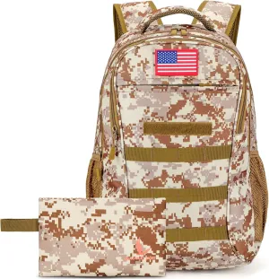 outdoor plus Camo Backpack,Military Boys Backpacks for School,Army Bookbag with USB Charging Port,30l/40L