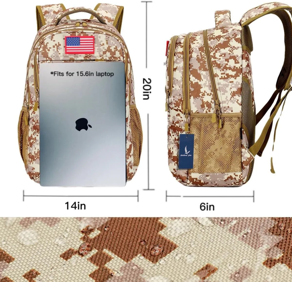 outdoor plus Camo Backpack,Military Boys Backpacks for School,Army Bookbag with USB Charging Port,30l/40L